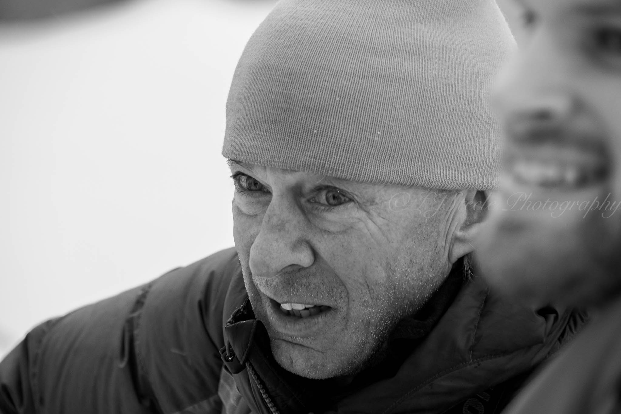 Two people outdoors in winter clothing.